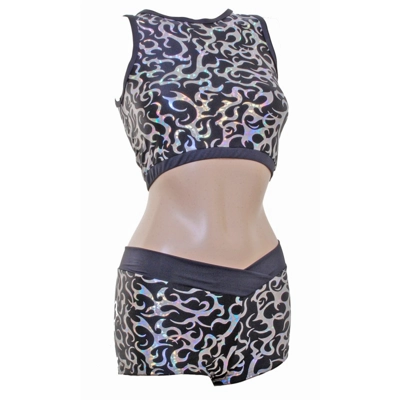 POLE DYNAMIX Black/Silver Fire Hologram Crop Top & Nix title=