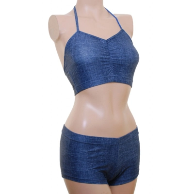 POLE DYNAMIX Denim Ruche Top and Hotpants title=
