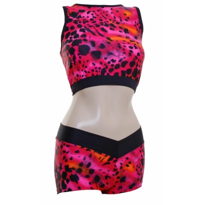 POLE DYNAMIX Pink Snowcat Set Crop Top & Hotpants title=