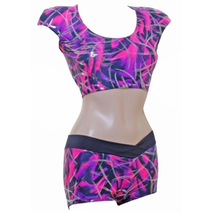 POLE DYNAMIX Purple/Pink Silver Metallic Crop Top & Hotpants