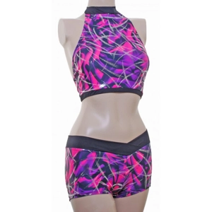 POLE DYNAMIX Purple/Pink Silver Metallic Halter Neck Crop Top & Nix