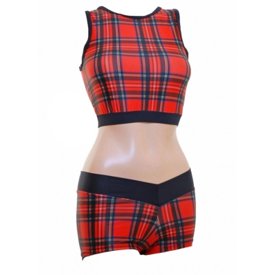 POLE DYNAMIX Red Tartan Crop Top & Hotpants title=