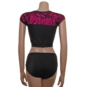 POLE DYNAMIX BLACK MERYL/FLO PINK LYCRA OVERLAID WITH CONTOUR LACE