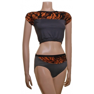 POLE DYNAMIX BLACK MERYL/MANGO LYCRA OVERLAID WITH CONTOUR LACE title=