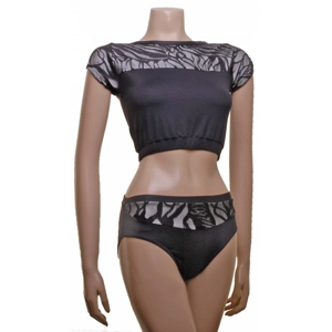 POLE DYNAMIX BLACK MERYL/SILVER LYCRA OVERLAID WITH CONTOUR LACE