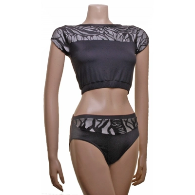 POLE DYNAMIX BLACK MERYL/SILVER LYCRA OVERLAID WITH CONTOUR LACE title=