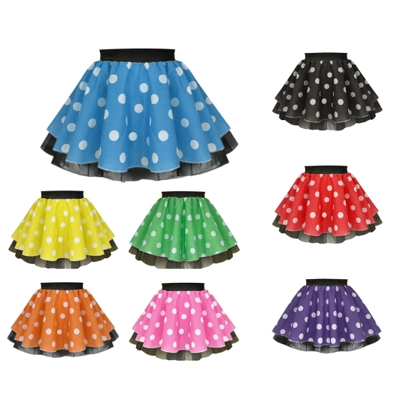 Black Polka Dot Rock N Roll Skirt title=