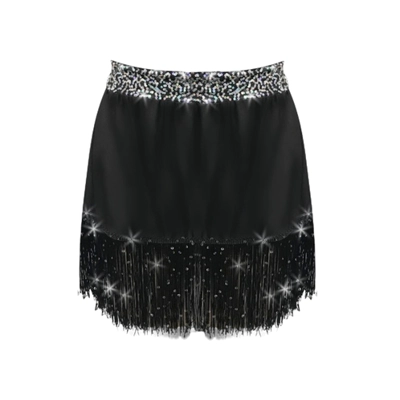 Black Sparkle Fringe Latin Skirt title=
