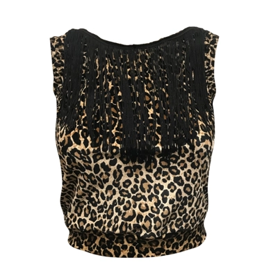 Latin Leopard Print Fringe Top title=