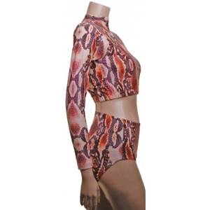 Long Sleeve Polo Crop top and High Waisted Nix Brown Snake