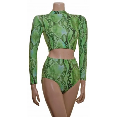 Long Sleeve Polo Crop top and High Waisted Nix Green Snake title=