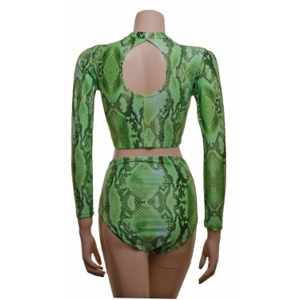 Long Sleeve Polo Crop top and High Waisted Nix Green Snake