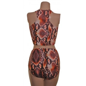 POLE DYNAMIX BROWN SNAKE SET MUSCLE BACK CROPTOP/HIGH WAIST NIX