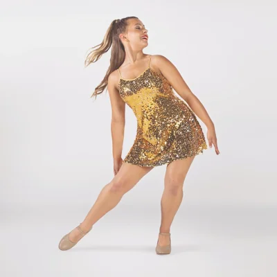 Sequin Dress with Keyhole Back Gold Gold title=