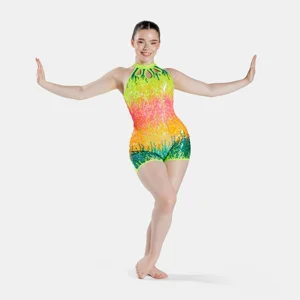 Ombre Sequin Biketard with Cut-out Detail Neon Multi