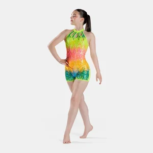 Ombre Sequin Biketard with Cut-out Detail Neon Multi