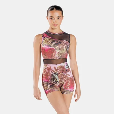 Printed Biketard with Keyhole Back Detail Multi title=