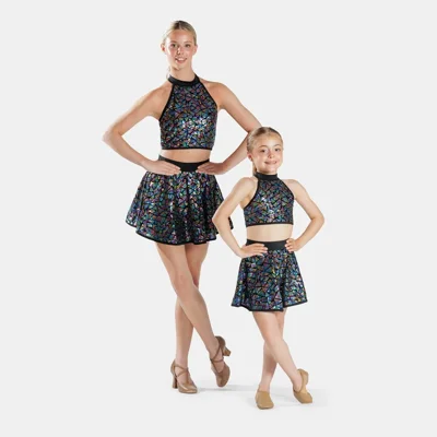 Skater Skirt with Matching Halterneck Crop Top Multi title=