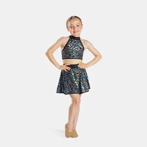 Skater Skirt with Matching Halterneck Crop Top Multi