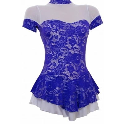 Purple Lace Overlaying White Lycra Short Sleeved Skating Dress (S091d) title=