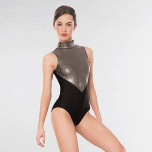 Lynn Two Tone Hologram High Neck Keyhole Leotard Lynn Two Tone Hologram High Neck Keyhole Leotard