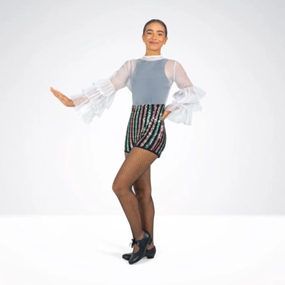 Sequin Biketard with Organza Ruffled Sleeves title=