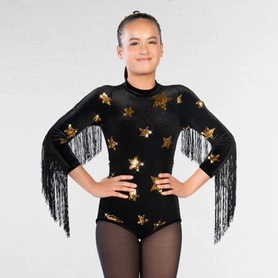 Showgirl Fringed Sequin Star Leotard title=
