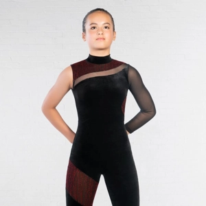 Asymmetrical Velour and Mesh Panelled Catsuit Asymmetrical Velour and Mesh Panelled Catsuit