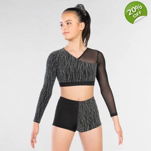 Asymmetrical Lurex and Mesh Panelled Crop Top and Shorts