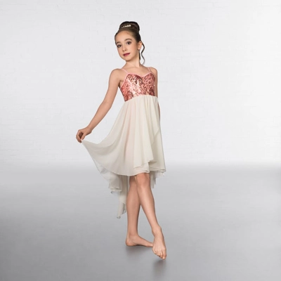 Sequin Feather Dip Hemmed Lyrical Dress title=