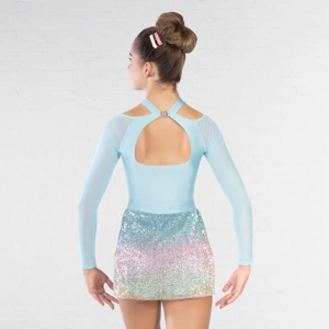 Mesh Cut Out Lyrical Dress with Ombré Sequin Skirt Mesh Cut Out Lyrical Dress with Ombré Sequin Skirt