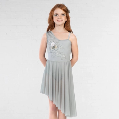 Asymmetrical Lyrical Dress with Floral Appliqué title=