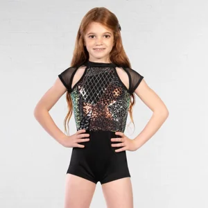 Sequin and Mesh Panelled Biketard
