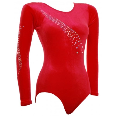 Vogue Red Smooth Velvet Long Sleeve Gymnastic Leotard (001b) title=