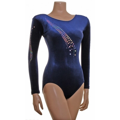 Vogue Navy Smooth Velvet Long Sleeve Gymnastic Leotard (001f) title=