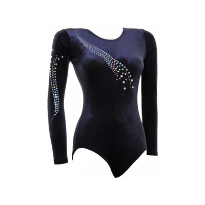 Vogue Black Smooth Velvet Long Sleeve Gymnastic Leotard (001a) title=