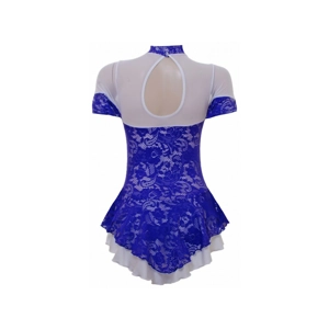 Purple Lace Overlaying White Lycra Short Sleeved Skating Dress (S091d)