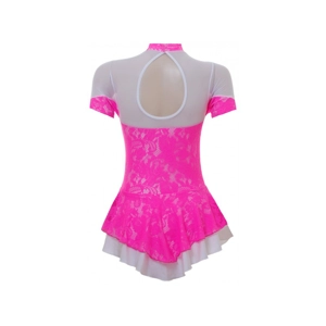 Pink Lace Overlaying White Lycra Short Sleeved Skating Dress (S091c)