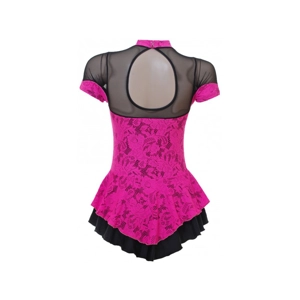 Pink Lace Overlaying Black Lycra Short Sleeved Skating Dress (S091b)