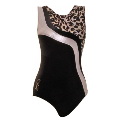 Seoul Black/Silver Sleeveless Gymnastic Leotard (067a) title=
