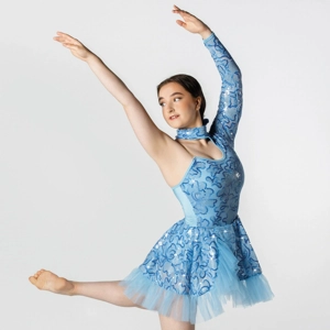 Scooped Neck Sequinned Dress with Frill Trim Scooped Neck Sequinned Dress with Frill Trim