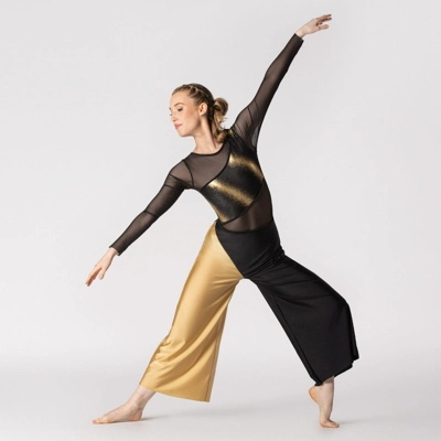 Diagonal Panelled Catsuit with Mesh Sleeves and Back title=