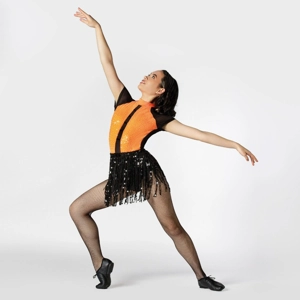 Sequinned Leotard with Cutaway Back and Separate Sequinned Fringe Skirt