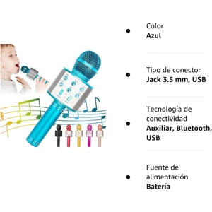 Micrófono Inalámbrico Bluetooth Karaoke, 5-en-1 Portátil Radio FM Karaoke Mic Altavoz Reproductor