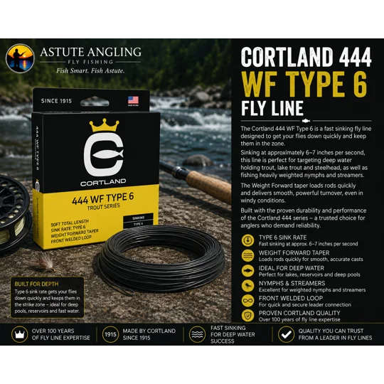 Cortland 444 WF Type 6 fast sinking trout fly line for deep water and reservoir fishing