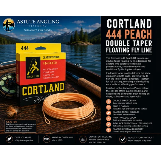 Cortland 444 Peach Double Taper floating trout fly line – classic DT fly fishing line for delicate presentation and line control