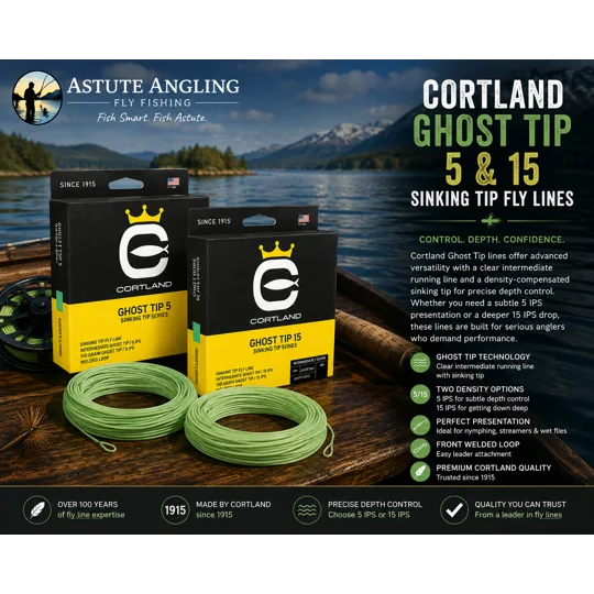 Cortland Ghost Tip 15 weight forward sinking tip trout fly fishing line with Ghost Tip 5