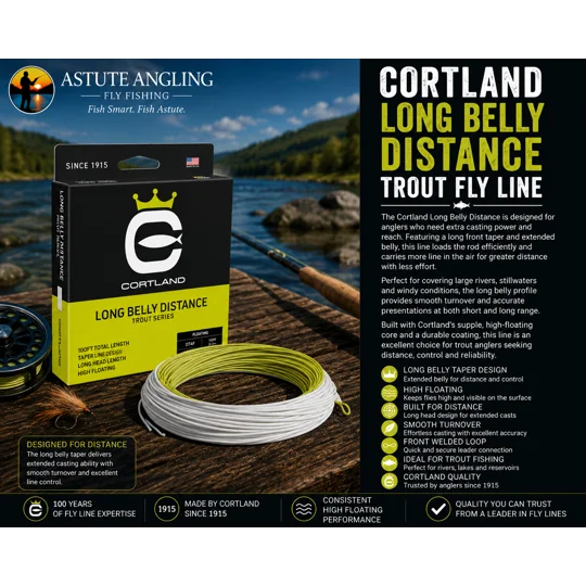 Cortland Long Belly Distance floating trout fly line for long range casting and line control