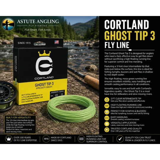 Cortland Ghost Tip 3 fly line with 3 ft clear intermediate tip and high floating running line