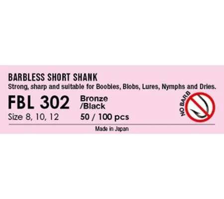 Fario FBL302 Black Nickel Barbless Fly Tying Hooks